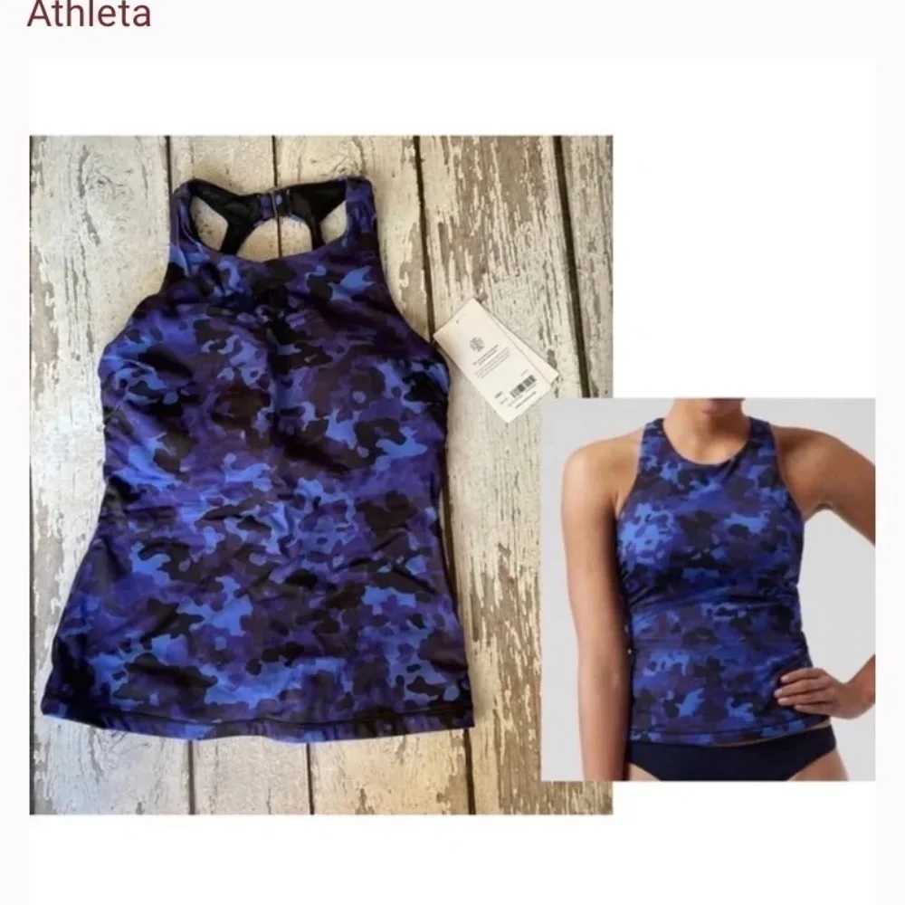 Athleta Blue Camouflage swim tankini top size 32 D/DD